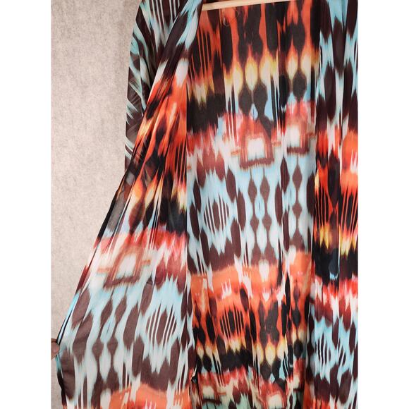 a.n.a. Colorful Blue Black Rust Geometric Lightweight Duster Cardigan SZ 1X - Picture 4 of 6